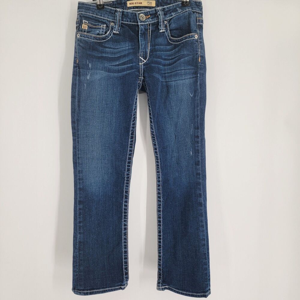 Big Star Rikki Jeans Womens 26 Low Rise Bootcut Heavy Contrast Stitch Distressed